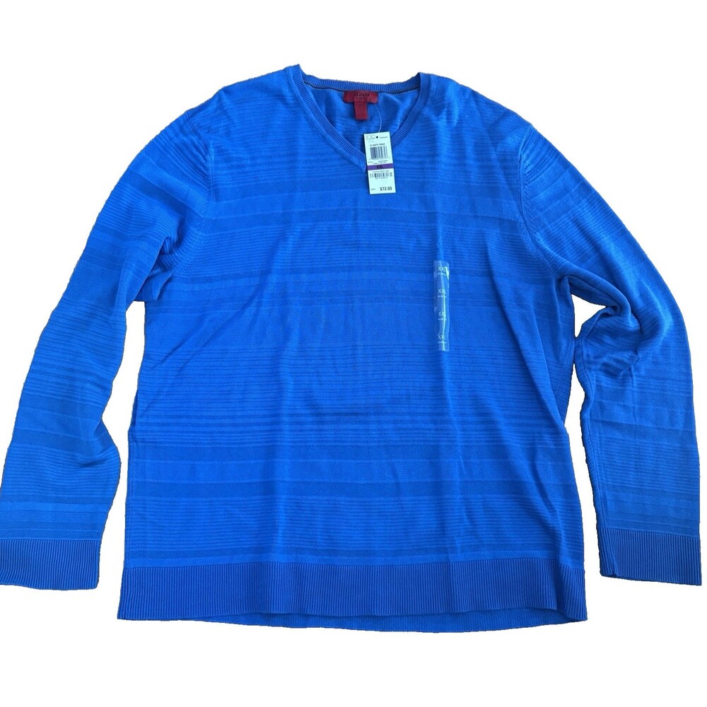 ALFANI Sweater Men's XXL Big & Tall Slim Fit Long Sleeve V-Neck Blue Cotton NWT